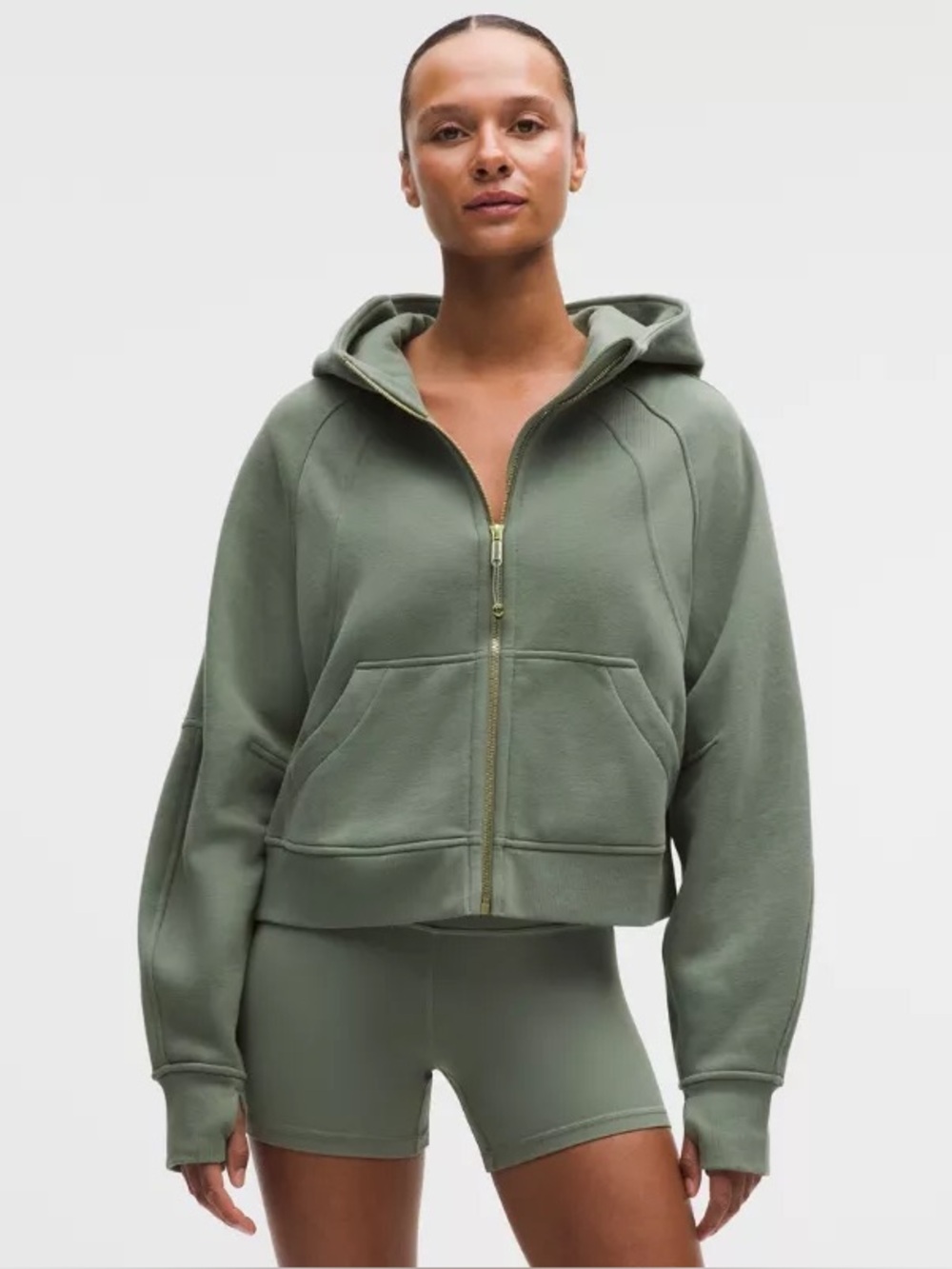 Lululemon Scuba Oversized Full Zip Hoodie in Willow Leaf and Gold